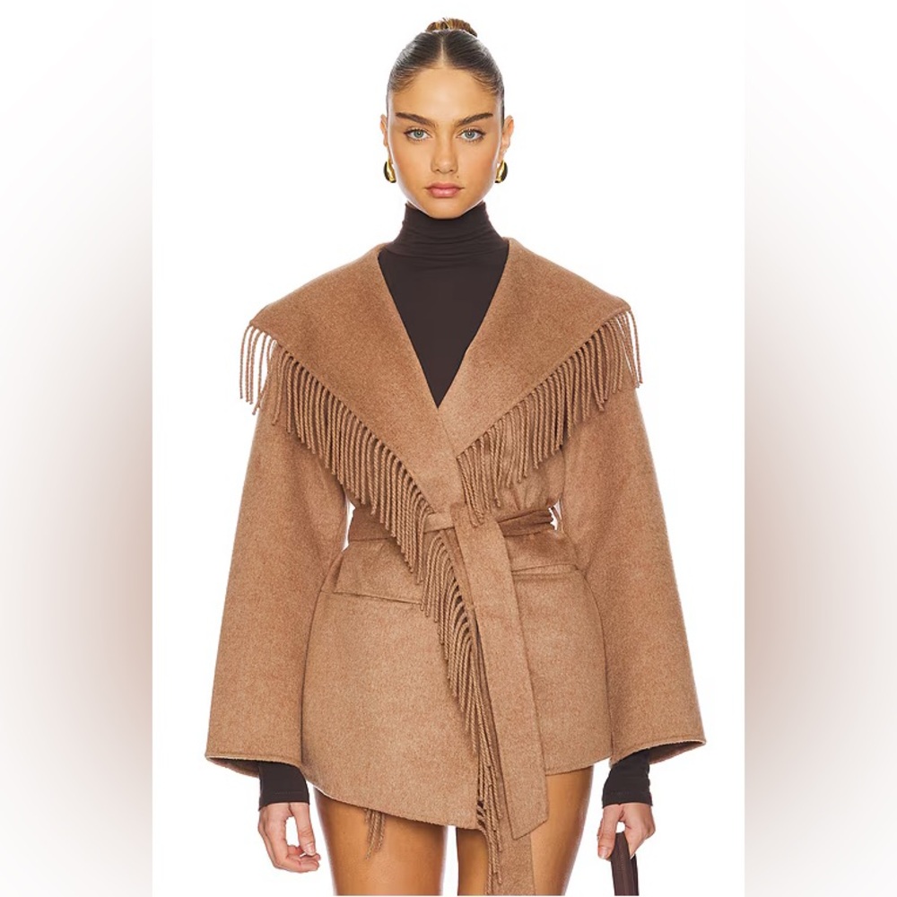 SIMKHAI Rowen Fringe Belted Wool Jacket